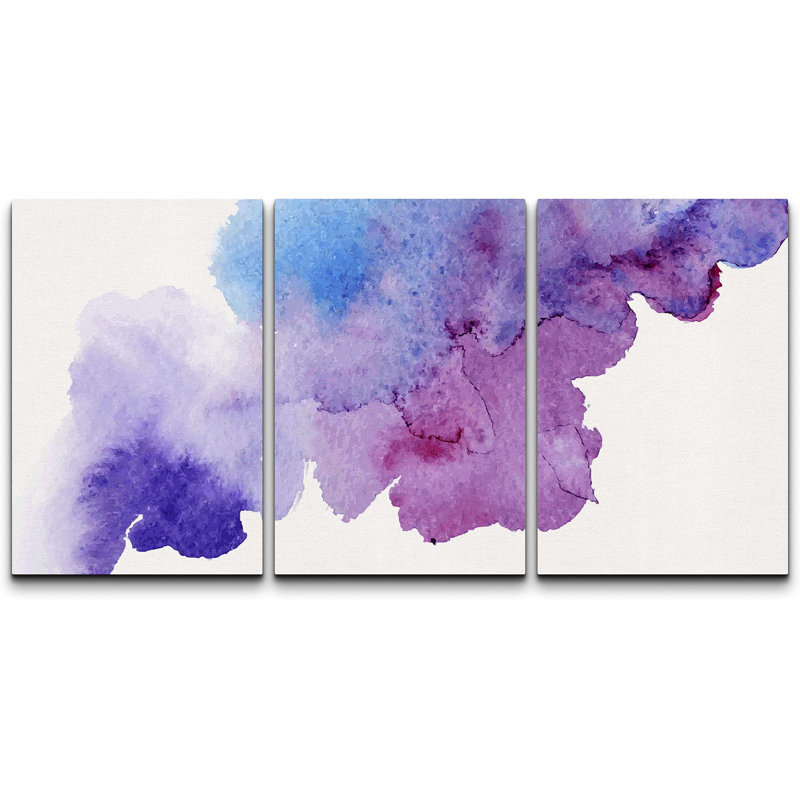 Bleu et mauve, aquarelle, taches, abstrait, formes, illustrations, art moderne, ultra, H 36 po x l 72 po