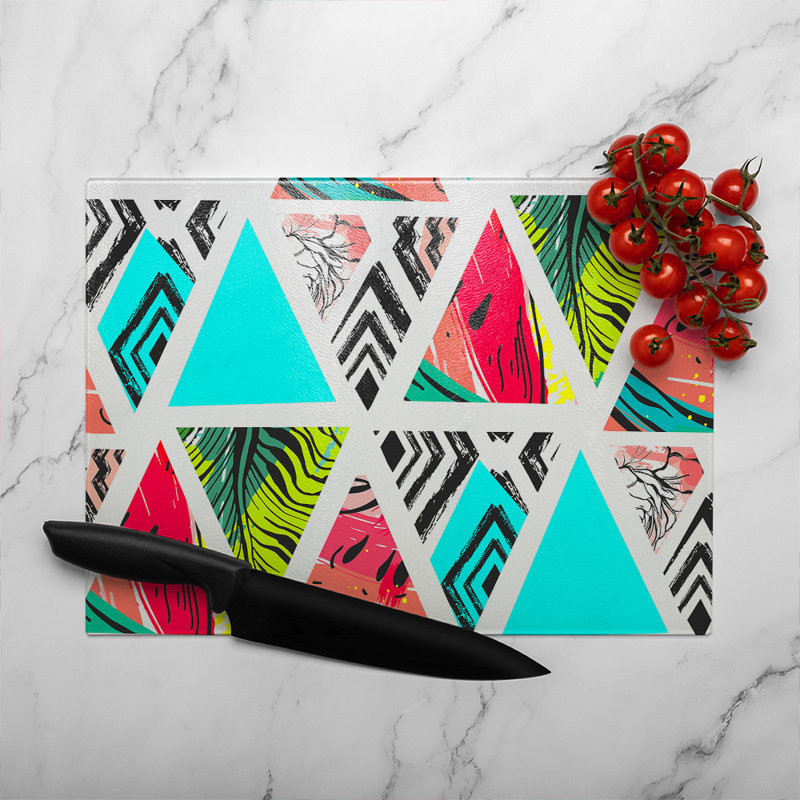 Aztec And Tropical Palm Leaves Glass Chopping Board