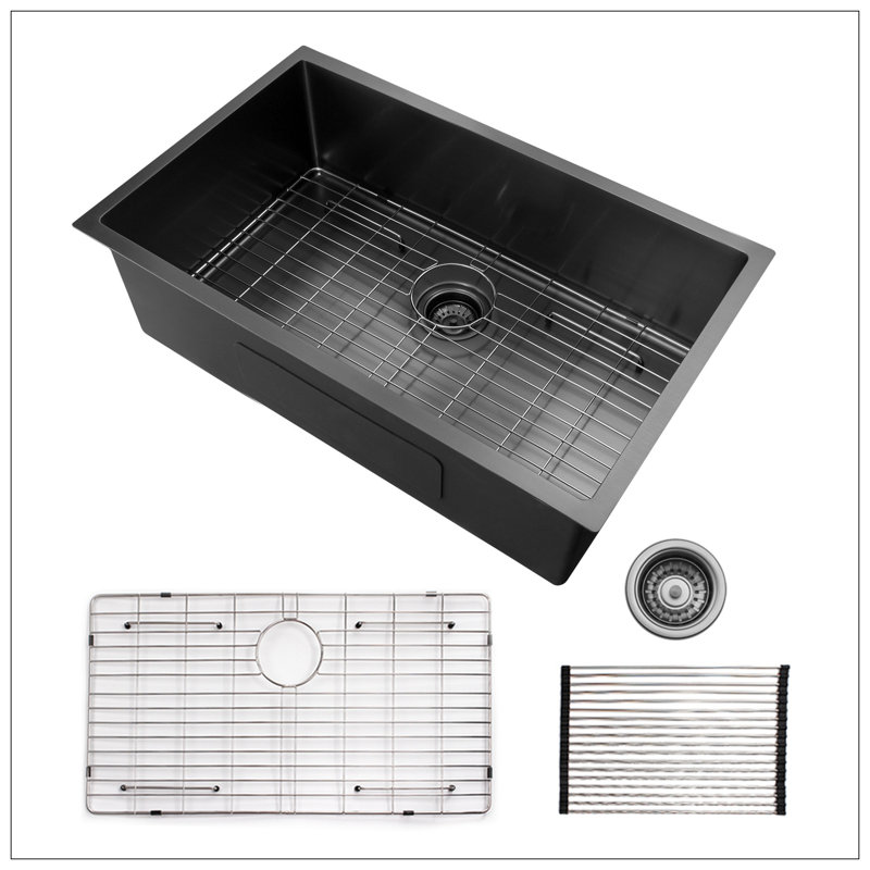 32X19 Inch  Undermount Kitchen Sink 16 Gauge Stainless Steel Single Bowl Kitchen Sink Gunmetal Black