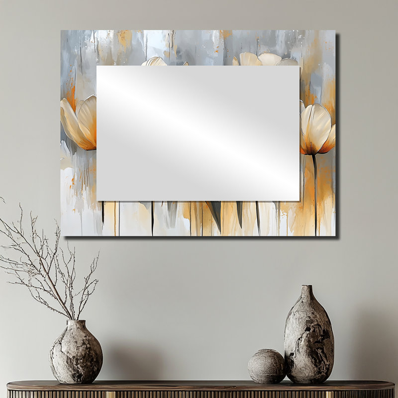 Winter Hues Tulips Field Horizon II - Floral Mirror Wall Decor - Printed On Metal, 24" x 32"