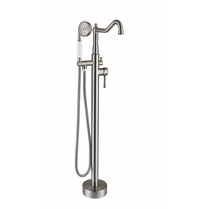 Robinet de baignoire autoportant à poignée simple avec douchette à main Topcraft, Nickel brossé