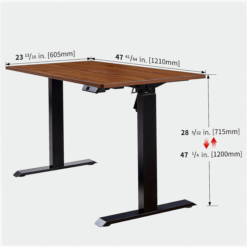 Bureau électrique debout, bureau à hauteur ajustable, bureau assis-debout 24 po x 48 po, structure noire / plateau en acajou