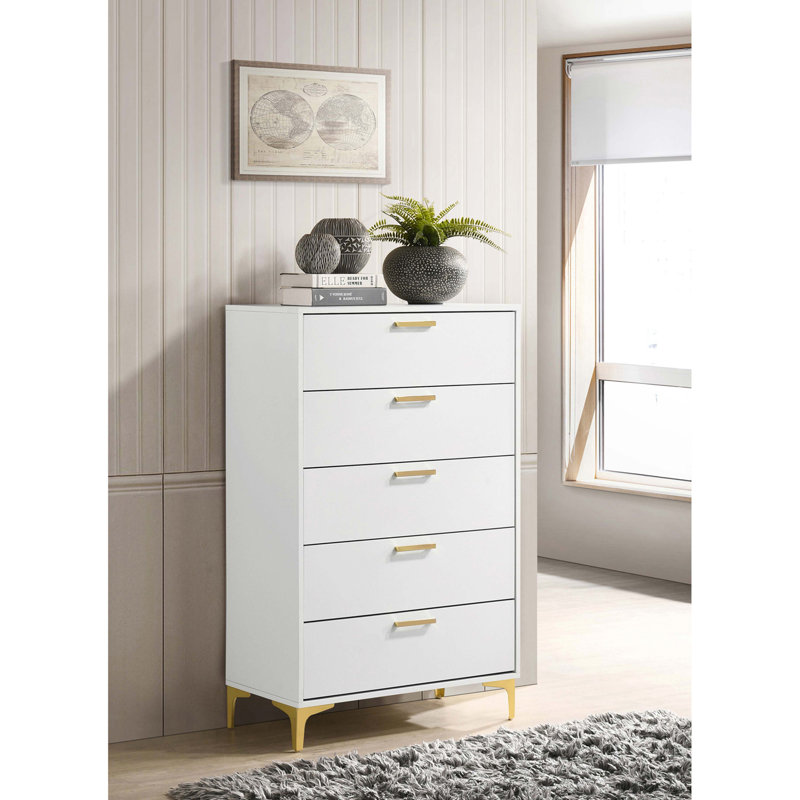 Commode rectangulaire à 5 tiroirs Karena blanche