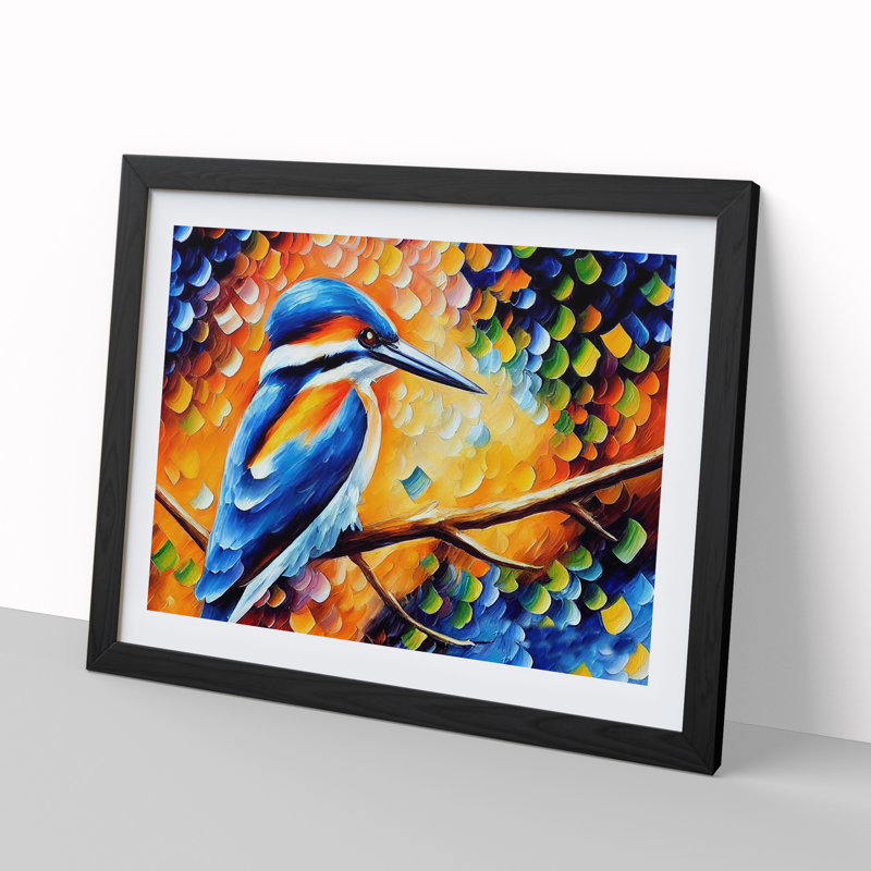 Kingfisher Bird Vol.4 Abstract - Single Picture Frame Painting, Black, 46cm H x 64cm W x 2cm D