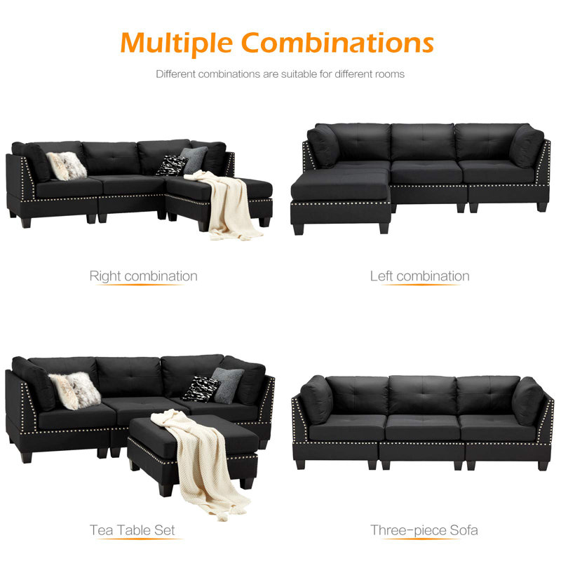 2 - Piece Upholstered Corner Sofa, Black