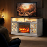 Maritsa TV Stand For TVs Up To 75" With Electric Fireplace Included, Farmhouse TV Console & Entertainment center with LED Lights for Living Room, Bedroom