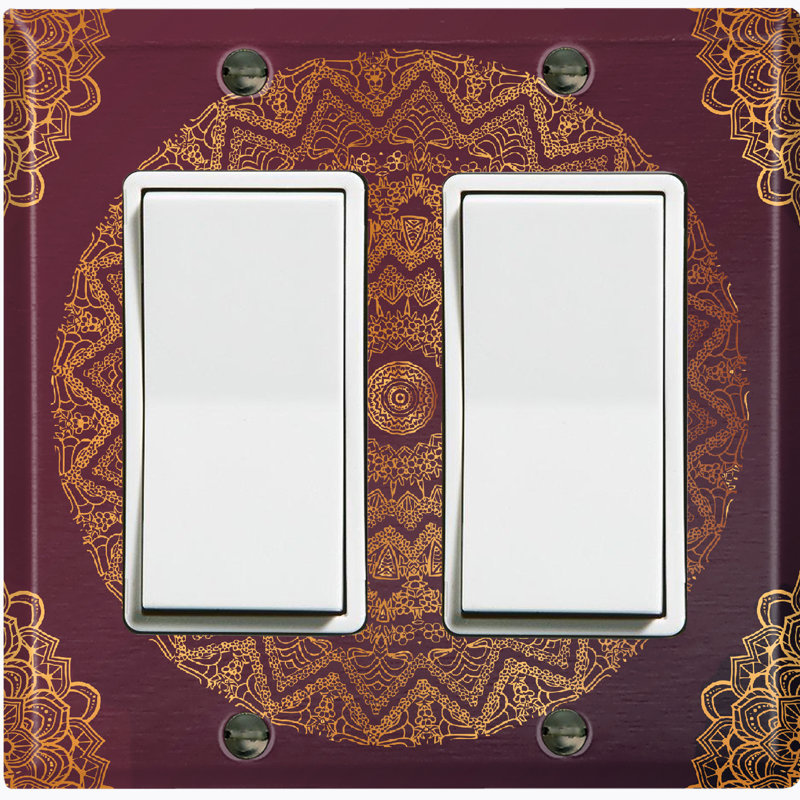 Metal Light Switch Plate Outlet Cover (Maroon Mandala Meditation - Double Rocker)