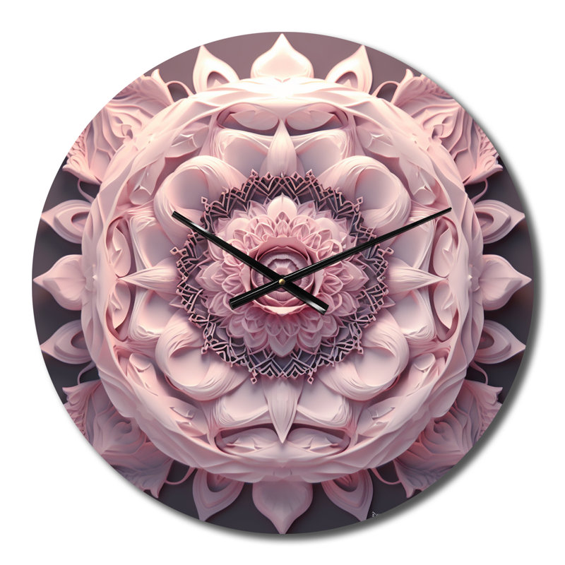 Delicate Pink Lotus Mandala III Metal Wall Clock, Small