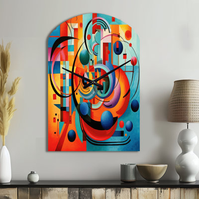 Horloge murale orange en forme de géométrie bleue - formes abstraites, horloge murale asymétrique