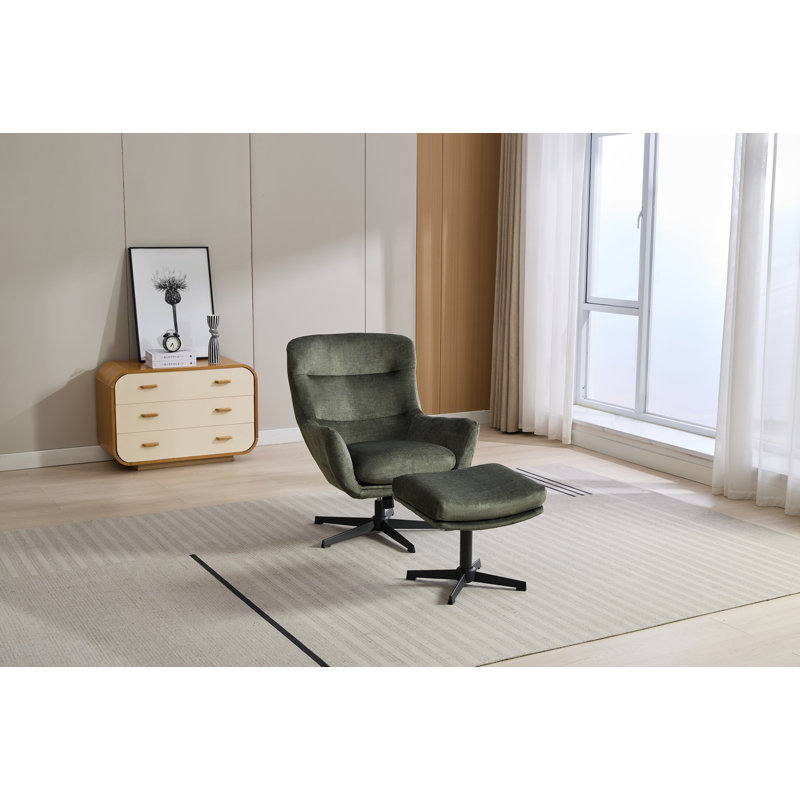 Watseka Upholstered Swivel Armchair with Footstool, Green