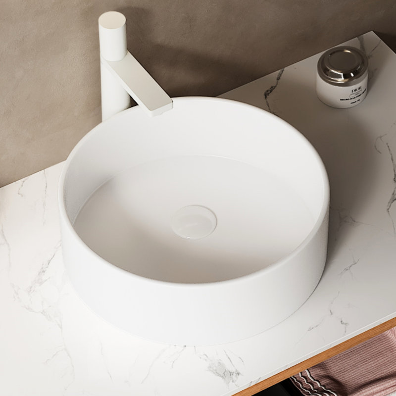 Lavabo de salle de bain rond en céramique 14 po - blanc, construit avec lavabo moderne