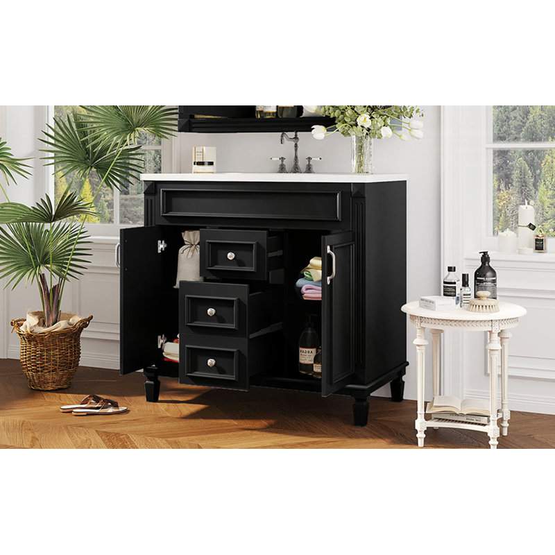 Meuble-lavabo 36 po avec lavabo supérieur, Noir, Argent argent