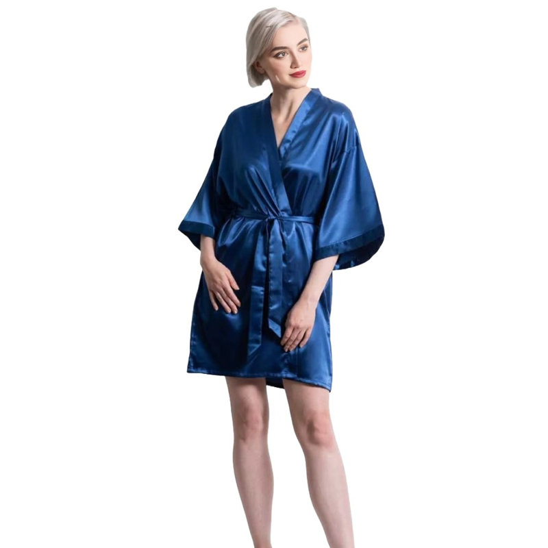 Peignoir en satin avec poches Quindy, M / G, Bleu marine