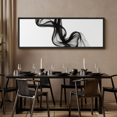 Abstrait encre noire abstraite sur toile encadrée blanche, œuvre d'art moderne minimaliste pour intérieurs contemporains