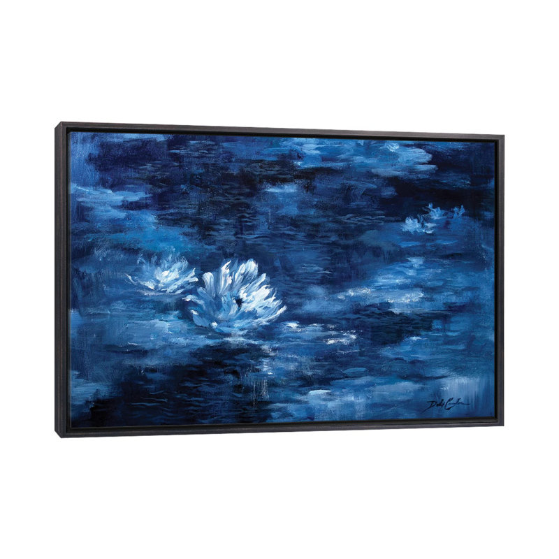 Reproduction d’art, "par le Moonlight" par Debi coules, H 26 po x l 40 po x P 1,5 po, Encadrement noir décoloré, Pas de tapis