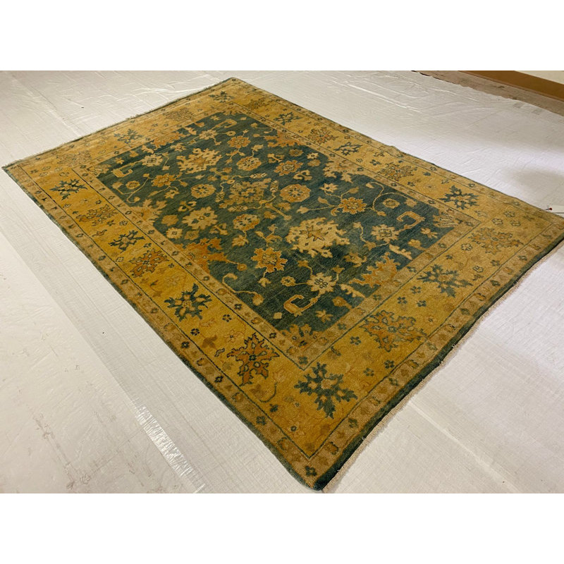 Tapis Oushak rétro noué à la main de conception unique 6 pi x 9 pi Anatolian