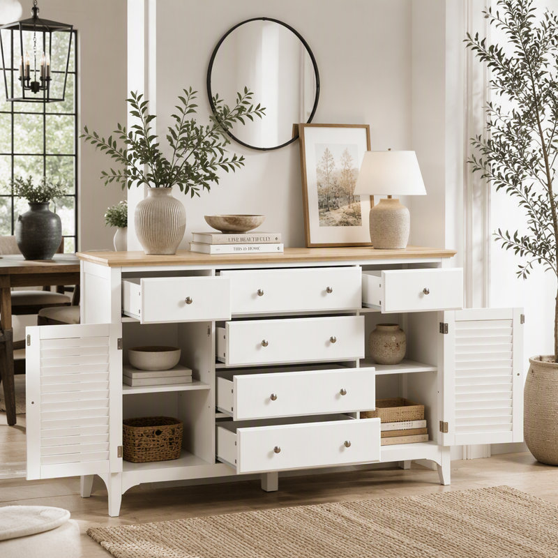Spacious Sideboard with Drawers and Adjustable Shelves