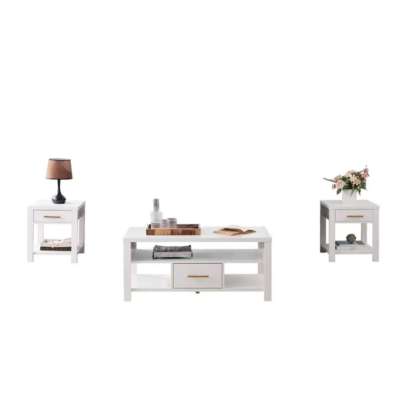 Ensemble de tables d'appoint 3 pièces Rey, Blanc, Blanc