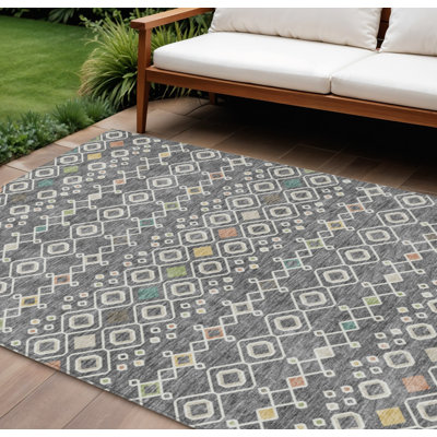 Tapis extérieur lavable à motif géométrique ivoire et doré 10 pi x 14 pi