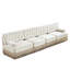 Velours beige, 4 sièges, jupe à pampilles, modulaire, mousse haute douce et confortable