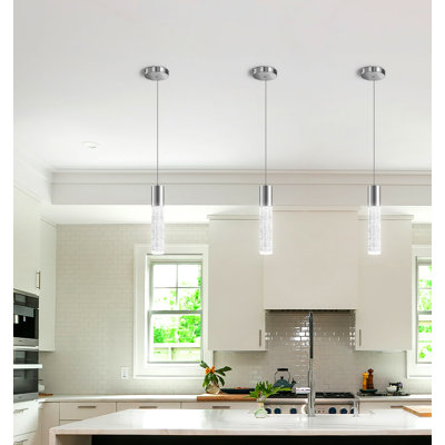 Luminaire suspendu moderne à 3 lumières à DEL en chrome, mini lumières en cristal à bulles pour îlot de cuisine et bar (ensemble de 3)