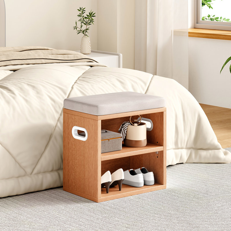 Petit banc à chaussures avec range-chaussures, Chêne, Beige