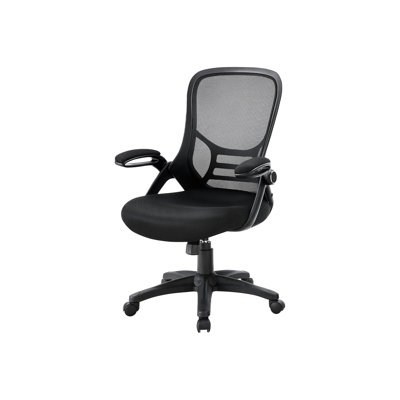 Ergonomic Black Mesh Office Chair With Adjustable Height, Tilt Function, 360-Degree Swivel, Flip-Up For Work