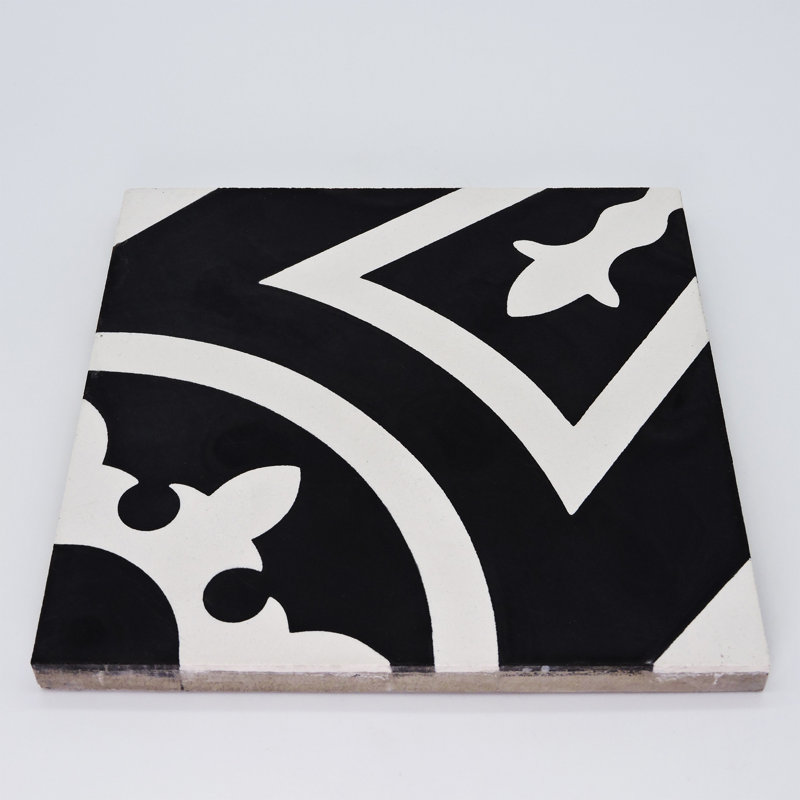 Ozod 8" x 8" Cement Patterned Wall & Floor Tile, Black/White