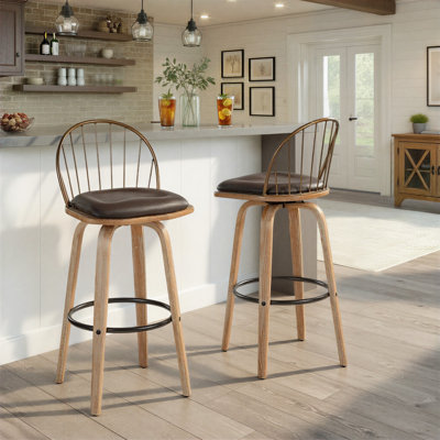 Tabourets de bar à hauteur fixe 30 po Novalee Arabelle avec coussins amovibles et pieds en bois cintré (ensemble de 2)