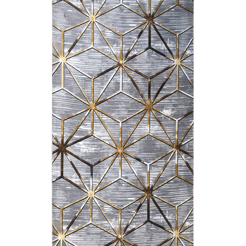 Tapis géométrique en polyester tissé à la machine Frese, Rectangle 6 pi 7 po x 8 pi 2 po