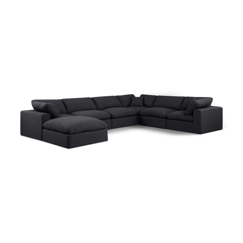 Canapé modulaire 7 pièces 7 pièces, Tissu texturé en lin noir