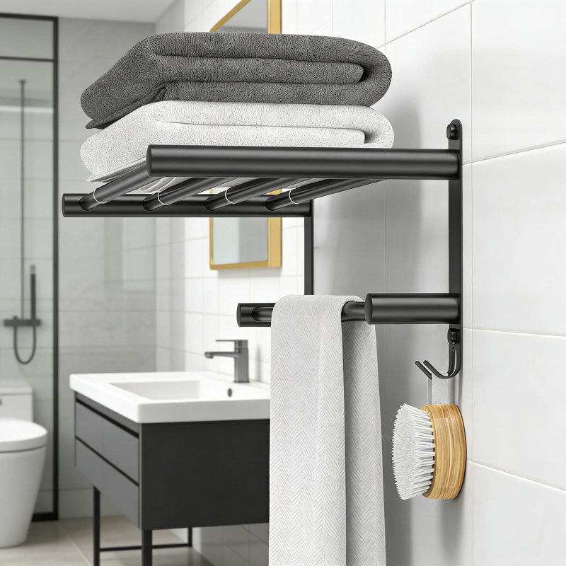 Porte-serviettes mural réglable - Porte-serviettes double couche en acier inoxydable avec adhésif et fixation à vis pour la salle de bain, la douche, la cuisine et la toilette