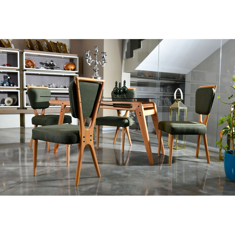 Ensemble repas pour 4 personnes Poyen, Vert / noyer