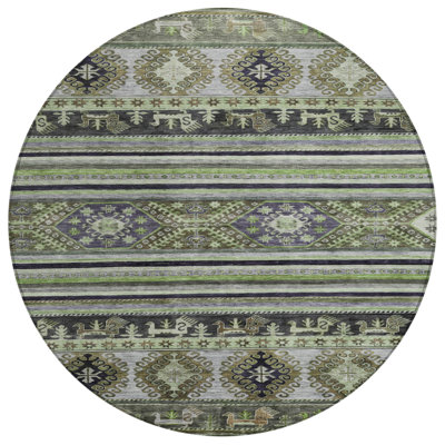 Claritha Green Washable Indoor-Outdoor Rug - LOOMLAN
