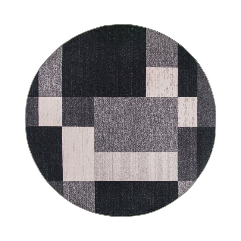 Akieba Geometric Tufted Gray/Black/Ivory Non-Slip Rubberback Area Rug, Rectangle 3'3" x 5'