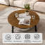 Table basse ronde de 35,43 po avec tablette de rangement, plateau en grain de bois de noyer avec incrustation de pierre frittée blanche et pieds en bois massif noir, table de centre minimaliste moderne-138403601