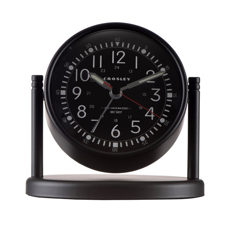 Analog Metal Quartz Alarm Tabletop Clock in Black