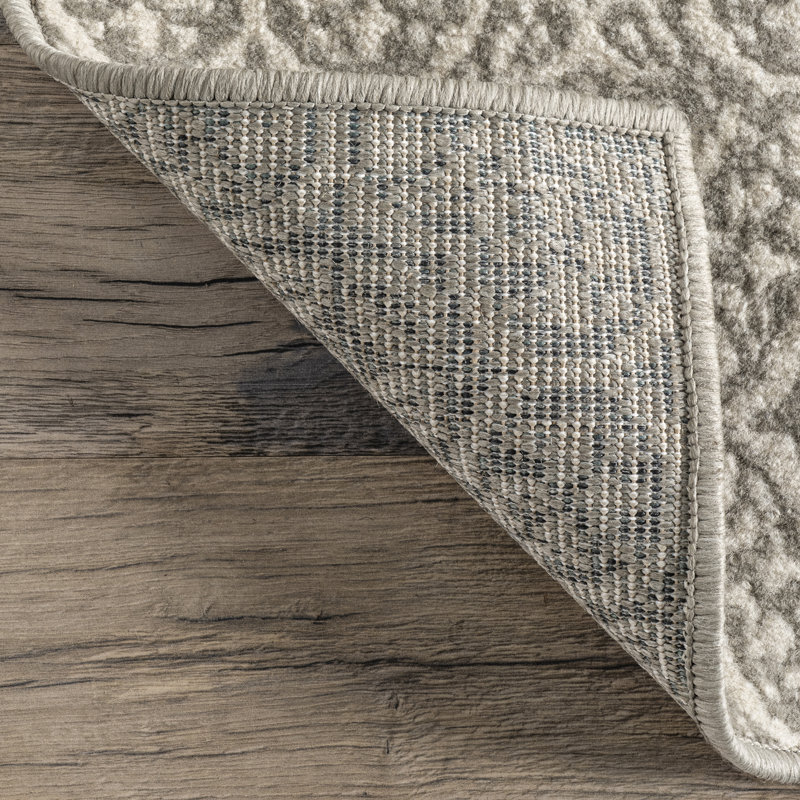Connor Floral Tiled Performance Gray/Ivory Rug, Square 6'