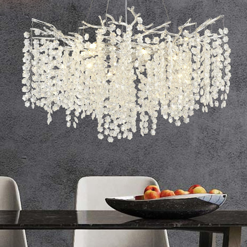Lustre moderne en cristal K9, Argent argent, 10 lumières, H 17,72 po x l 31,49 po x P 31,5 po 