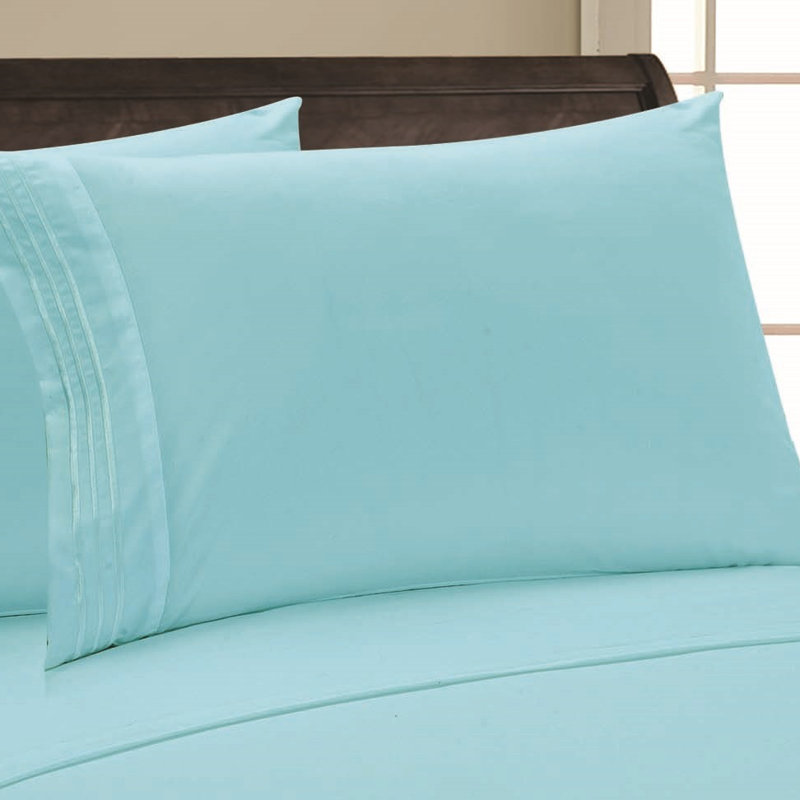  Embossed Stripe Brushed Microfiber Pillowcase Set, Aqua, King Pillowcase