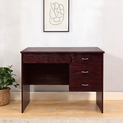 Writing Desk with Locking Drawers, Particle Board and MDF, Mahogany Finish, Compact Home Office Workstation, 39.5 x 19.75 Inches