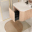 Meuble-lavabo mural 24 po, profil courbé avec finition en bois naturel, lavabo en marbre de culture, tiroir spacieux pour le rangement des cosmétiques - conception intégrée en pouces, bois à texture ondulée, fermeture en douceur-1476024670