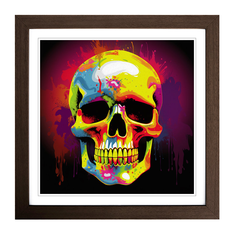 Skull Pop No.1 - Single Picture Frame Print on Wood, Walnut
