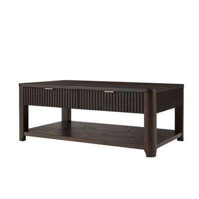 Jadida Francisco Modern 48'' W Oak Veneer Fluted Solid Wood Coffee Table with 2 Drawer