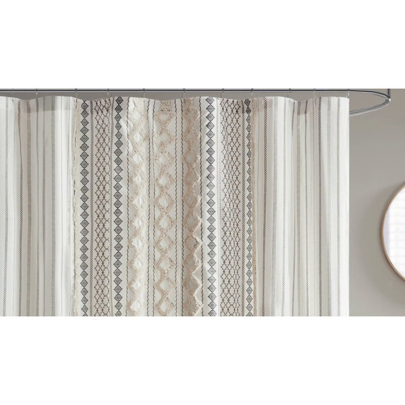 Gray Cotton Aztec Print Chenille Shower Curtain 72" x 72"