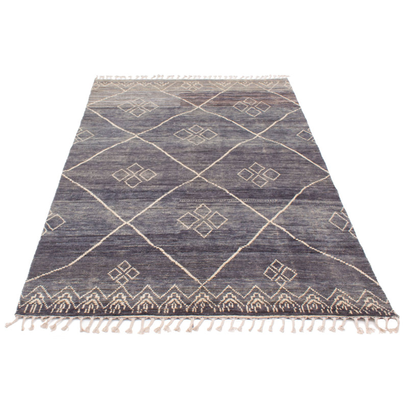 Tapis gris foncé en laine noué à la main de conception unique 6 pi 10 po x 10 pi 9 po Mauzy
