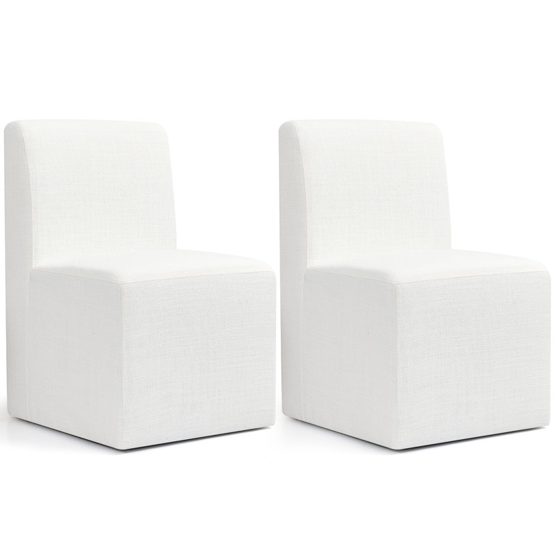Upholstered Dining Chairs With Casters, Modern Single Sofa Chair With Slient Wheels For Living Room, Arrived Assembed(2Pc, Cream)