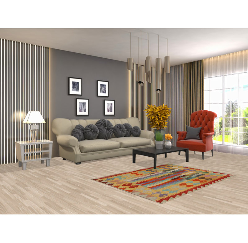 Tapis géométrique en laine réversible Kilim 4 x 5