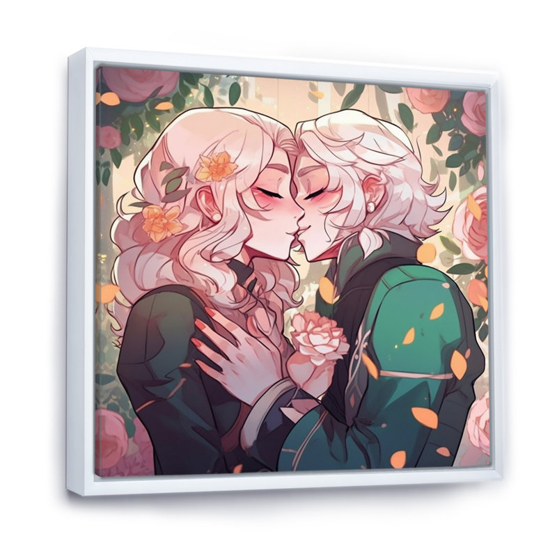 Couple d'anime Dancingtender rose - Couple de décoration murale, H 30 po x l 30 po x P 1 po, Cadre flottant blanc