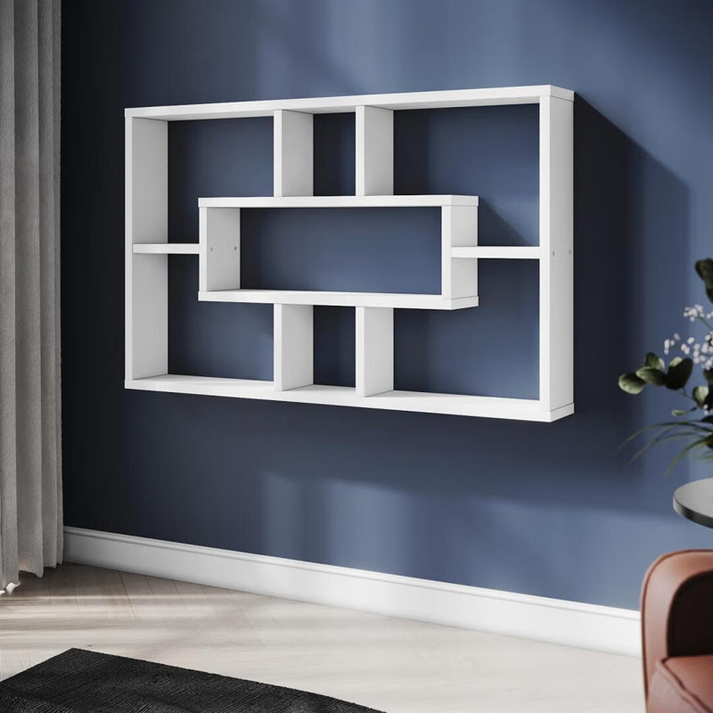 76*9*48cm, Wall-Mounted Storage Shelf - MDF/Chipboard Material, Space-Saving Hanging Bookcase, White